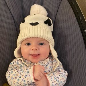 White & black Pom Pom winter hat